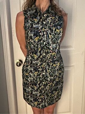 Tommy Hilfiger Sleeveless Floral Sheath Dress in Black and Green